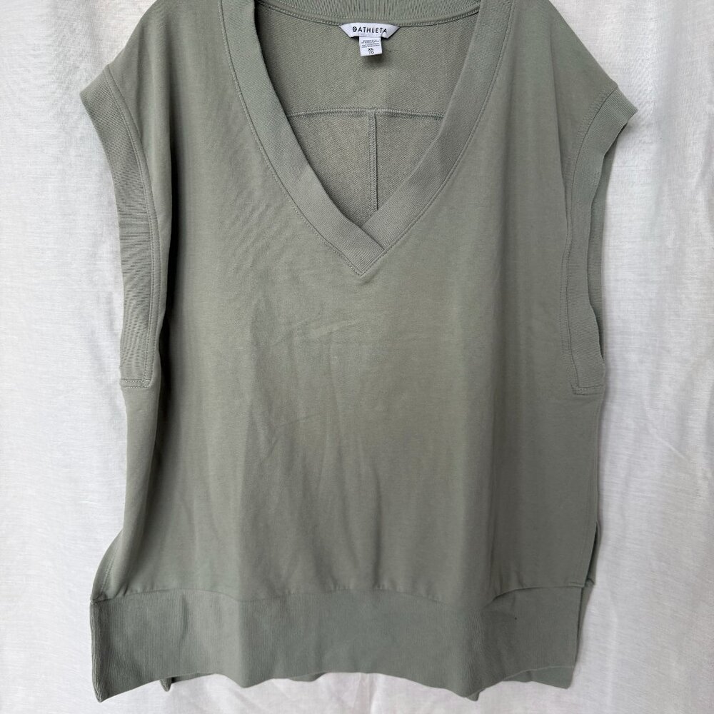 Athleta Retroterry V-Neck Sweatshirt Sleeveless Loose Tank Top Sage Fern Green